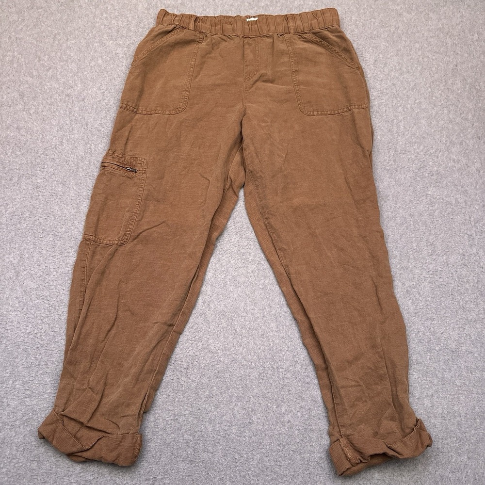 Nicole‎ Miller Pants Womens Large Brown Linen Blend Joggers Cuffed Stretch